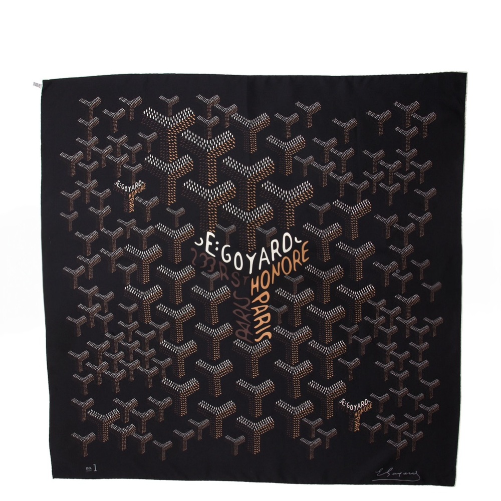 Goyard Black Brown Logo Pattern Silk Scarf